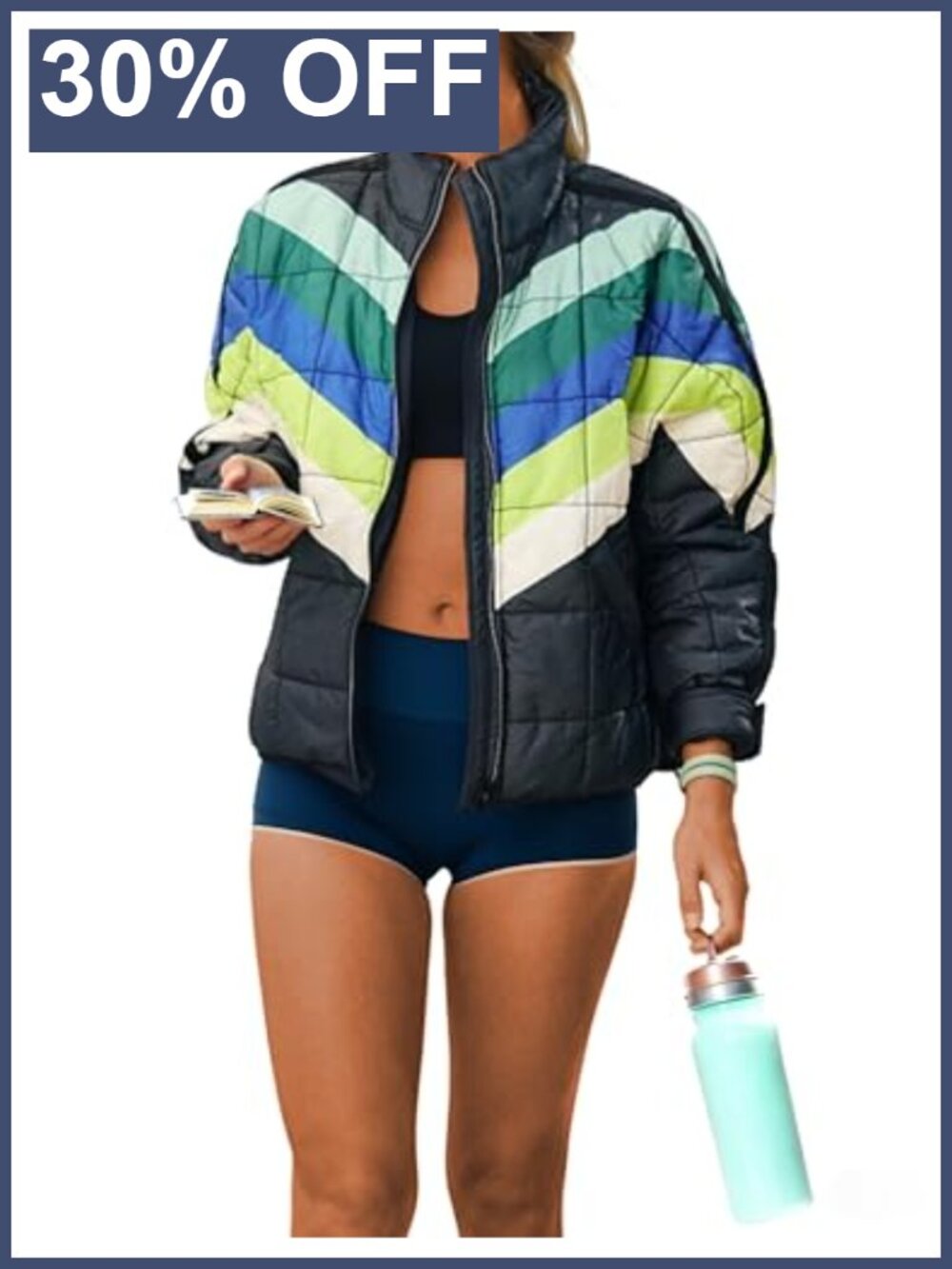 Quilted Puffer Jacket Lightweight Padded Coat Long Sleeve Zip